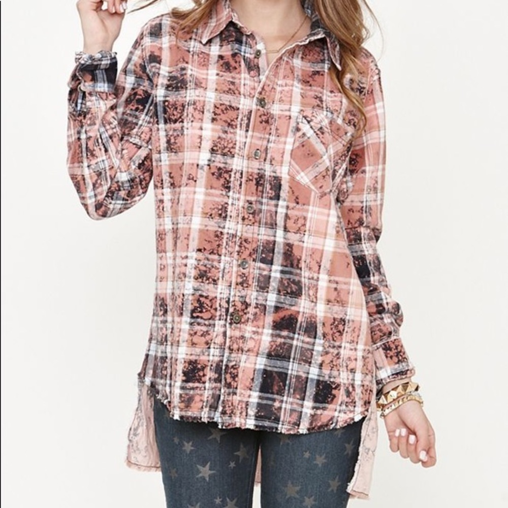 Pac Sun ADL Acid Wash Flannel High Low Small